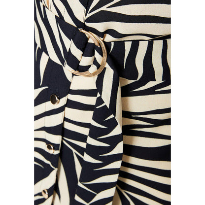 Black-White - Side - Dorothy Perkins Womens-Ladies Palm Print Short-Sleeved Midi Shirt Dress