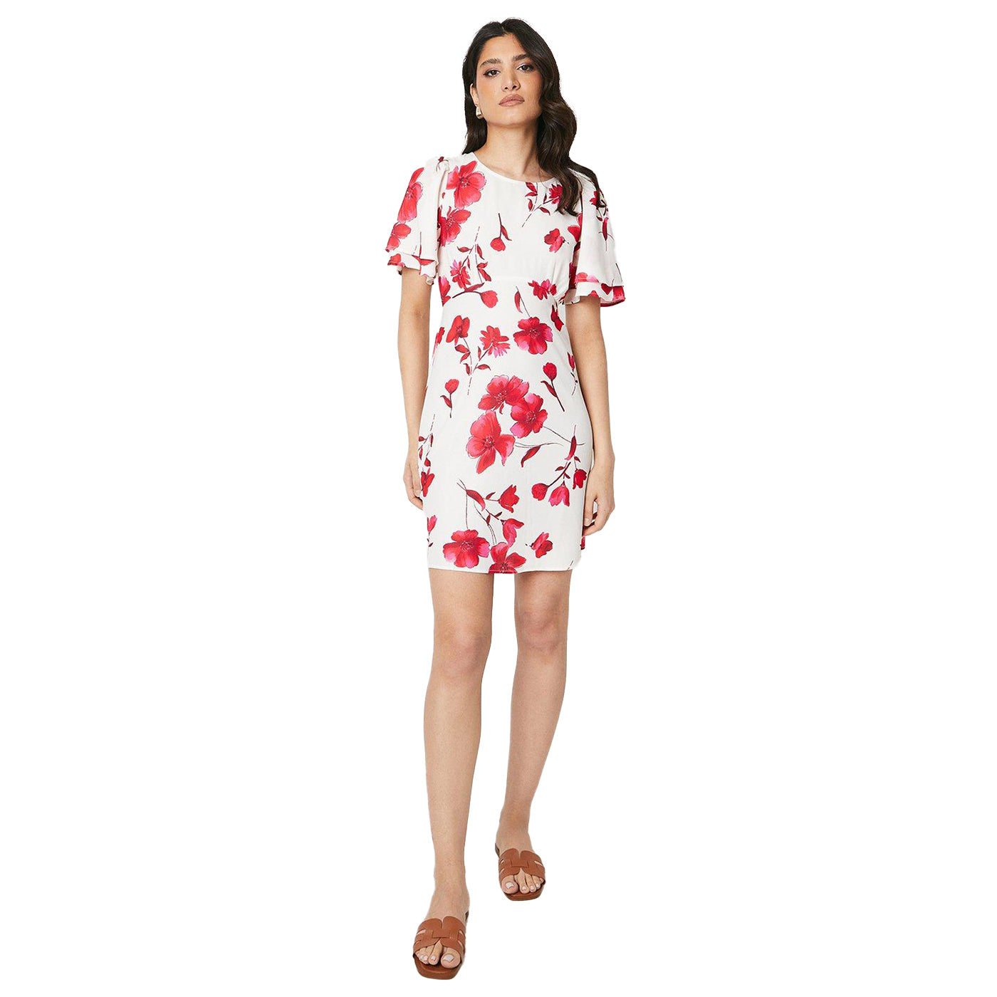 Ivory - Pack Shot - Dorothy Perkins Womens-Ladies Flowers Empire Seam Mini Dress
