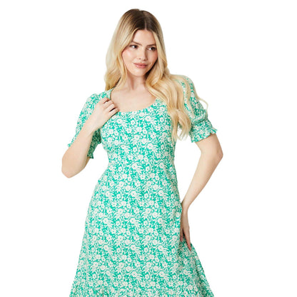 Green - Side - Dorothy Perkins Womens-Ladies Floral Scoop Neck Midi Dress