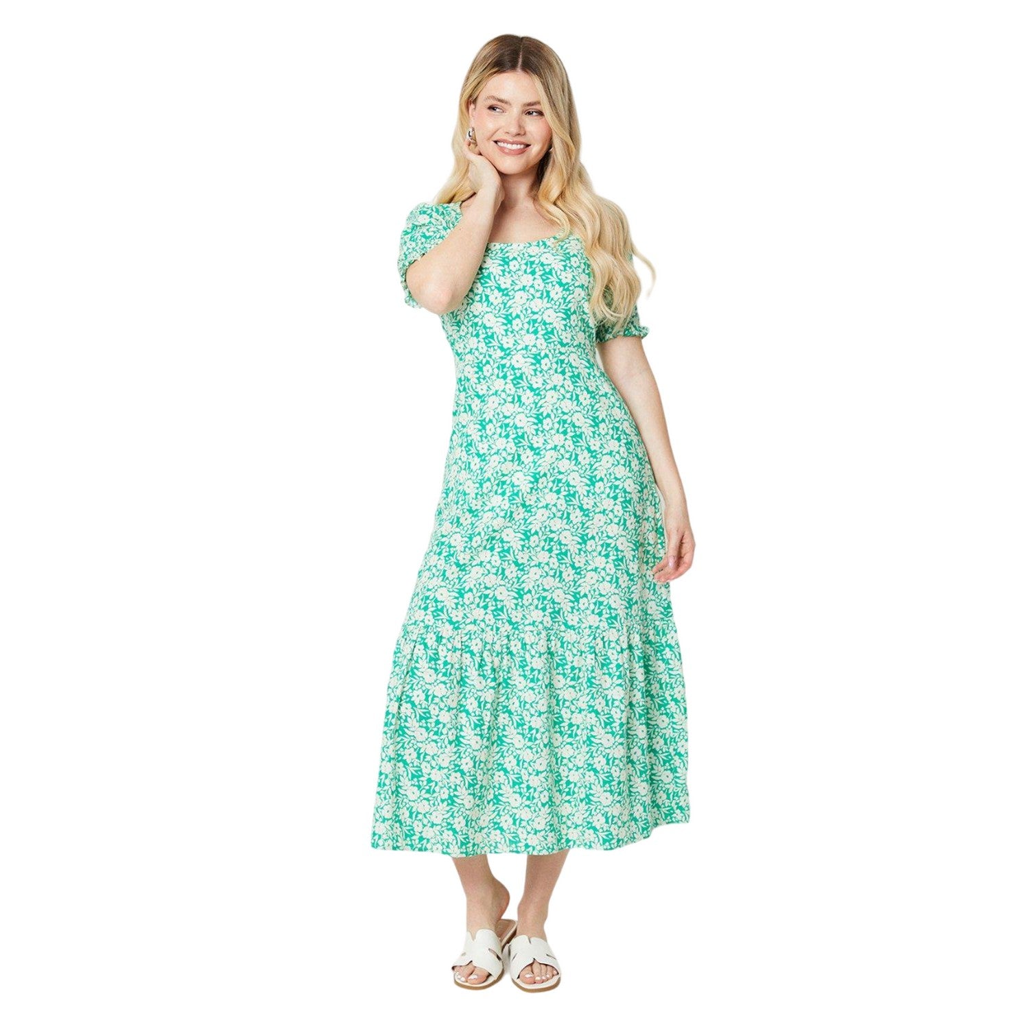 Green - Front - Dorothy Perkins Womens-Ladies Floral Scoop Neck Midi Dress