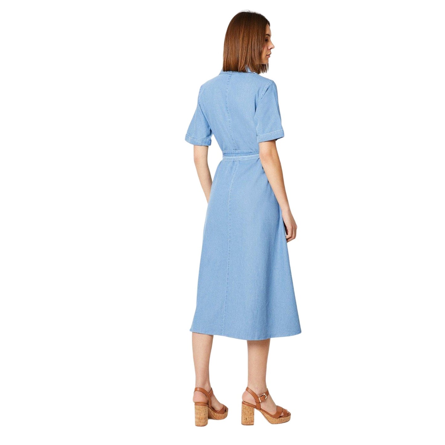 Mid Wash - Back - Dorothy Perkins Womens-Ladies Denim Button Through Midi Dress