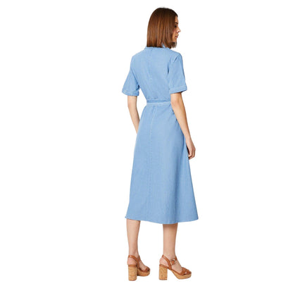 Mid Wash - Back - Dorothy Perkins Womens-Ladies Denim Button Through Midi Dress