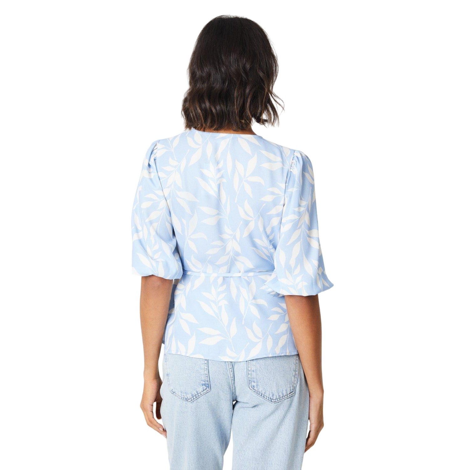 Blue - Back - Dorothy Perkins Womens-Ladies Leaf Print Wrap Blouse
