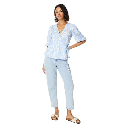 Blue - Side - Dorothy Perkins Womens-Ladies Leaf Print Wrap Blouse