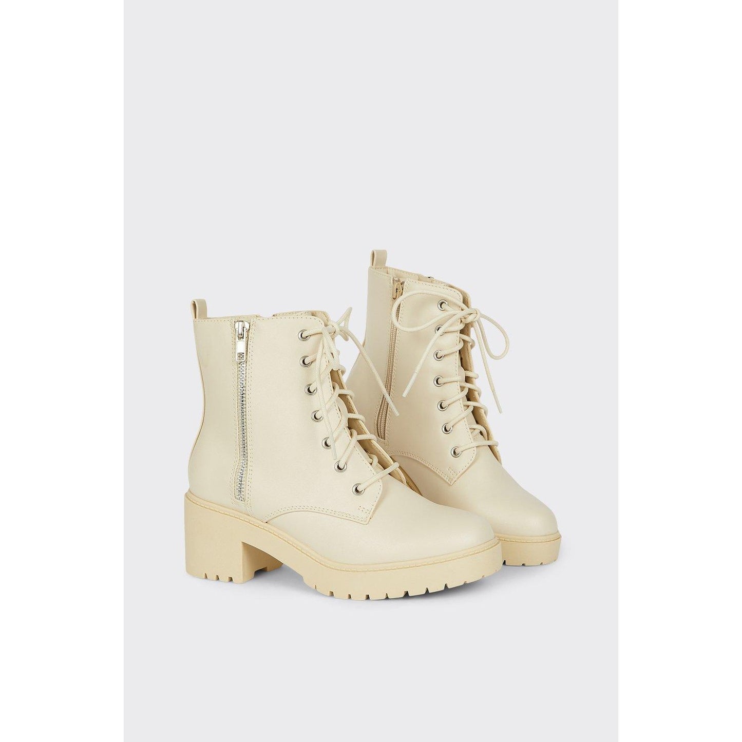 Cream - Side - Dorothy Perkins Womens-Ladies Myla Lace Up Block Heel Hiking Boots