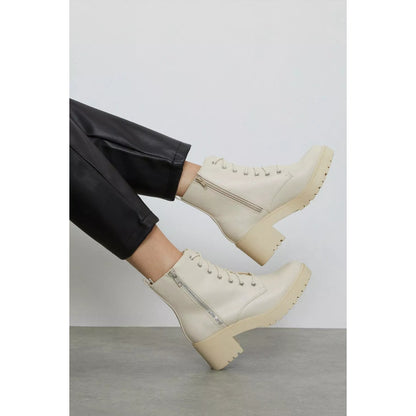 Cream - Pack Shot - Dorothy Perkins Womens-Ladies Myla Lace Up Block Heel Hiking Boots