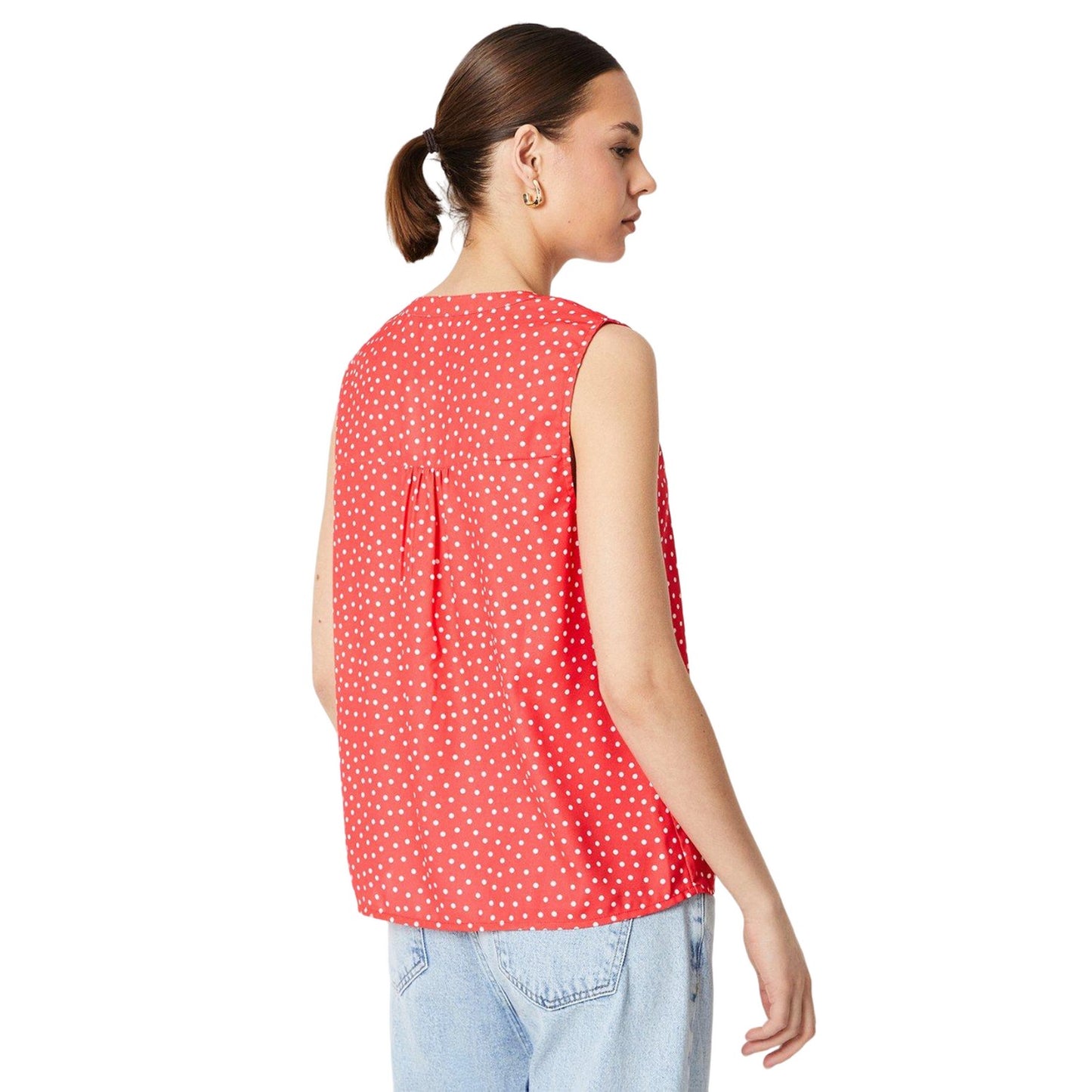 Red - Back - Dorothy Perkins Womens-Ladies Spotted Collarless Sleeveless Blouse