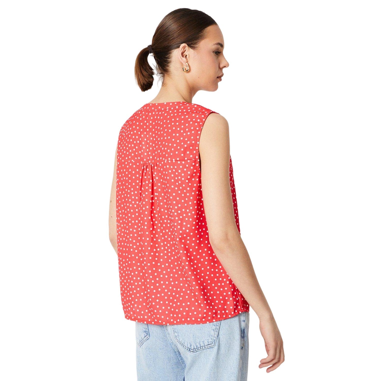 Red - Back - Dorothy Perkins Womens-Ladies Spotted Collarless Sleeveless Blouse