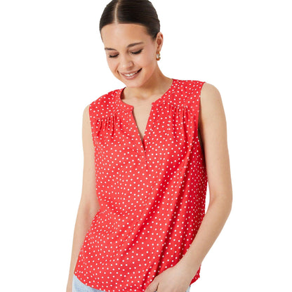 Red - Side - Dorothy Perkins Womens-Ladies Spotted Collarless Sleeveless Blouse