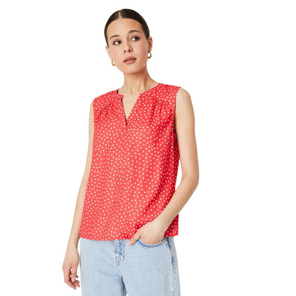 Red - Front - Dorothy Perkins Womens-Ladies Spotted Collarless Sleeveless Blouse