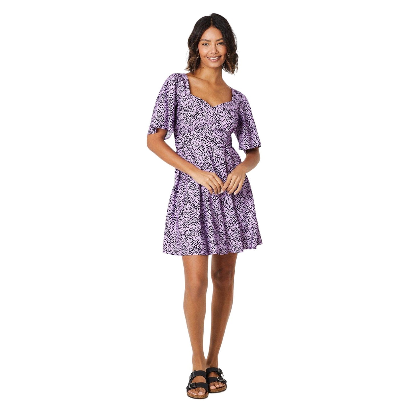 Lilac - Side - Dorothy Perkins Womens-Ladies Tie Back Flutter Mini Dress