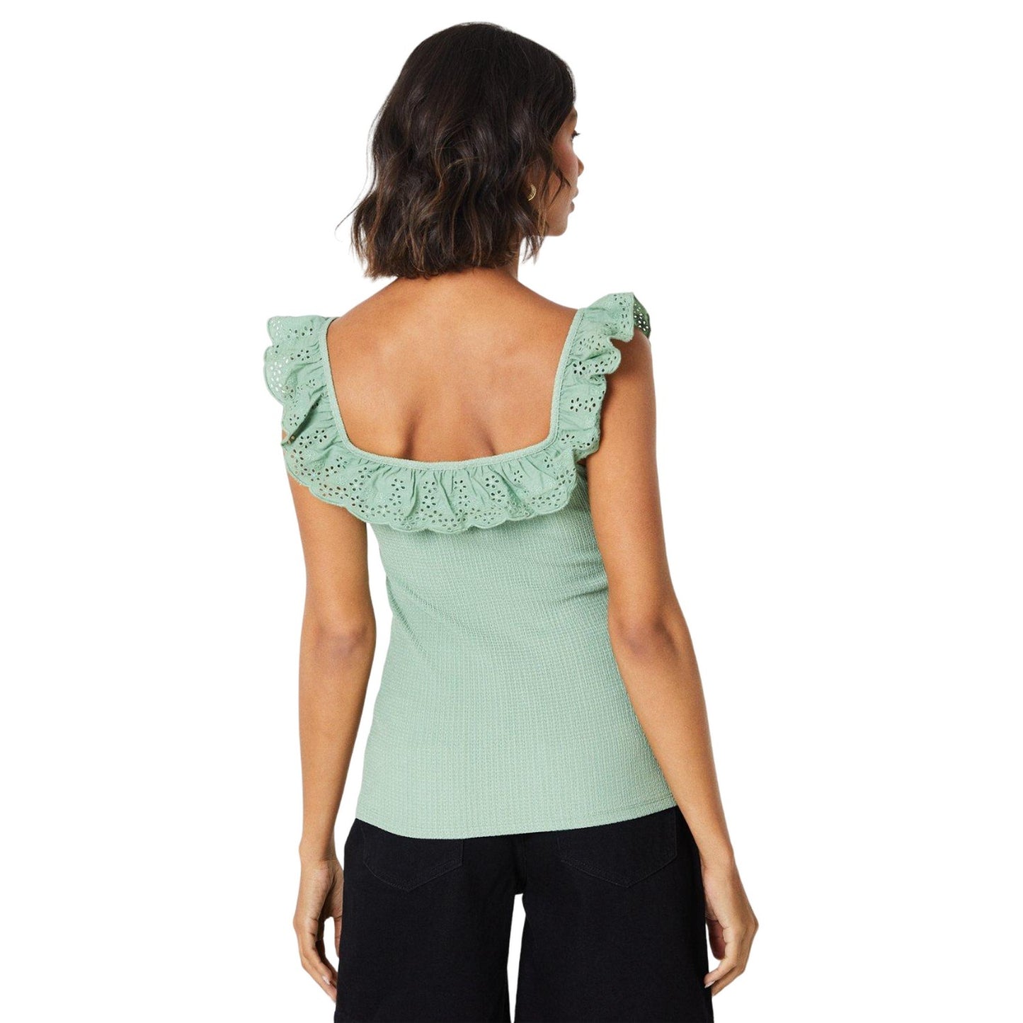Khaki Green - Back - Dorothy Perkins Womens-Ladies Broderie Square Neck Tank Top
