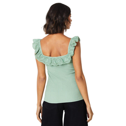 Khaki Green - Back - Dorothy Perkins Womens-Ladies Broderie Square Neck Tank Top