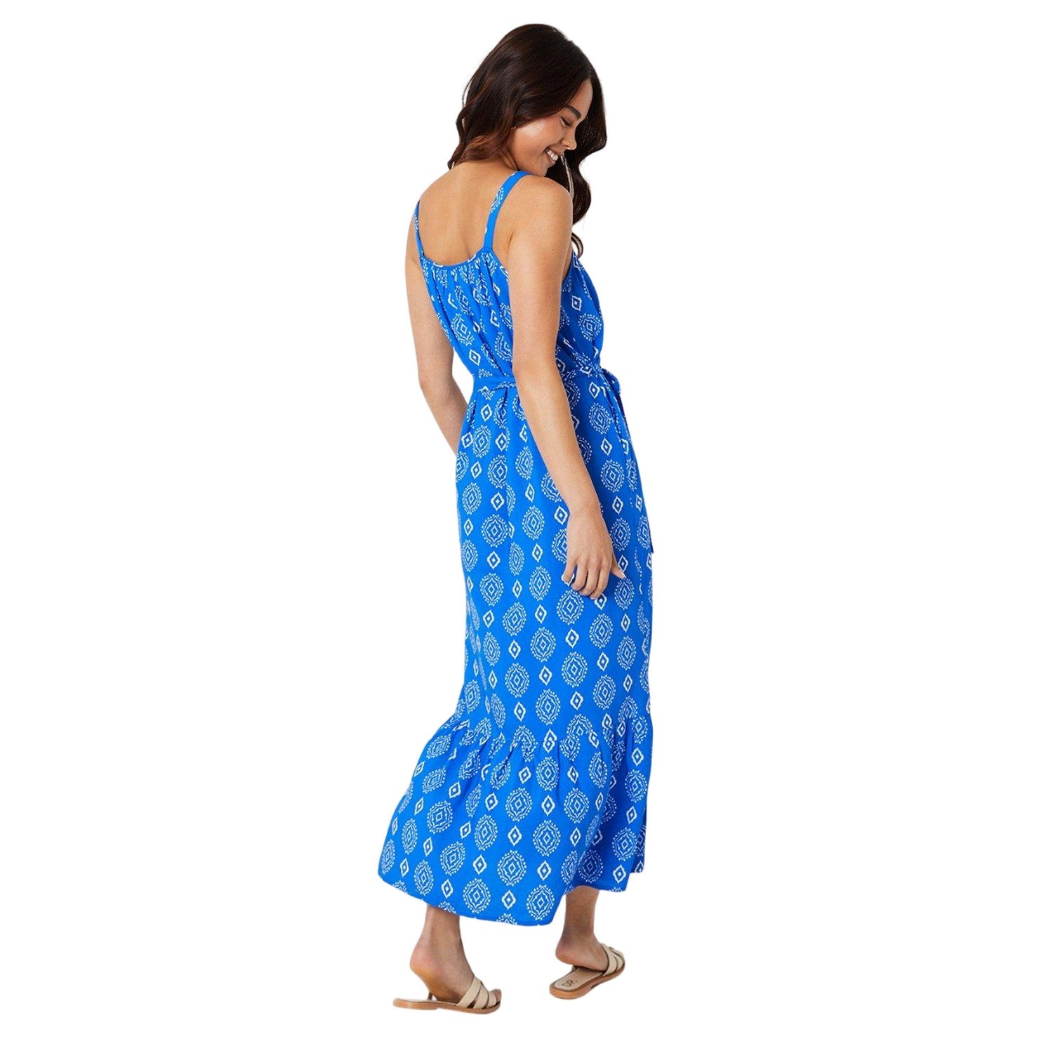 Blue - Back - Dorothy Perkins Womens-Ladies Tile Print Pocket Petite Midi Dress