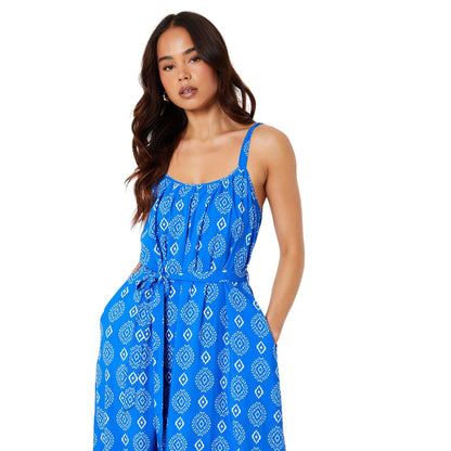 Blue - Side - Dorothy Perkins Womens-Ladies Tile Print Pocket Petite Midi Dress