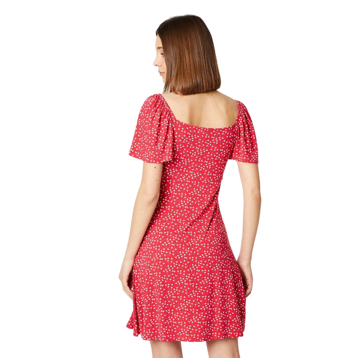 Red - Back - Dorothy Perkins Womens-Ladies Abstract Ruched Bust Flutter Mini Dress