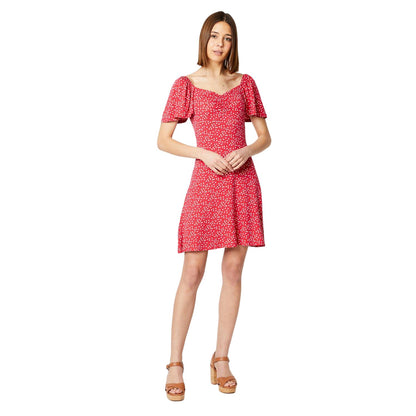 Red - Side - Dorothy Perkins Womens-Ladies Abstract Ruched Bust Flutter Mini Dress