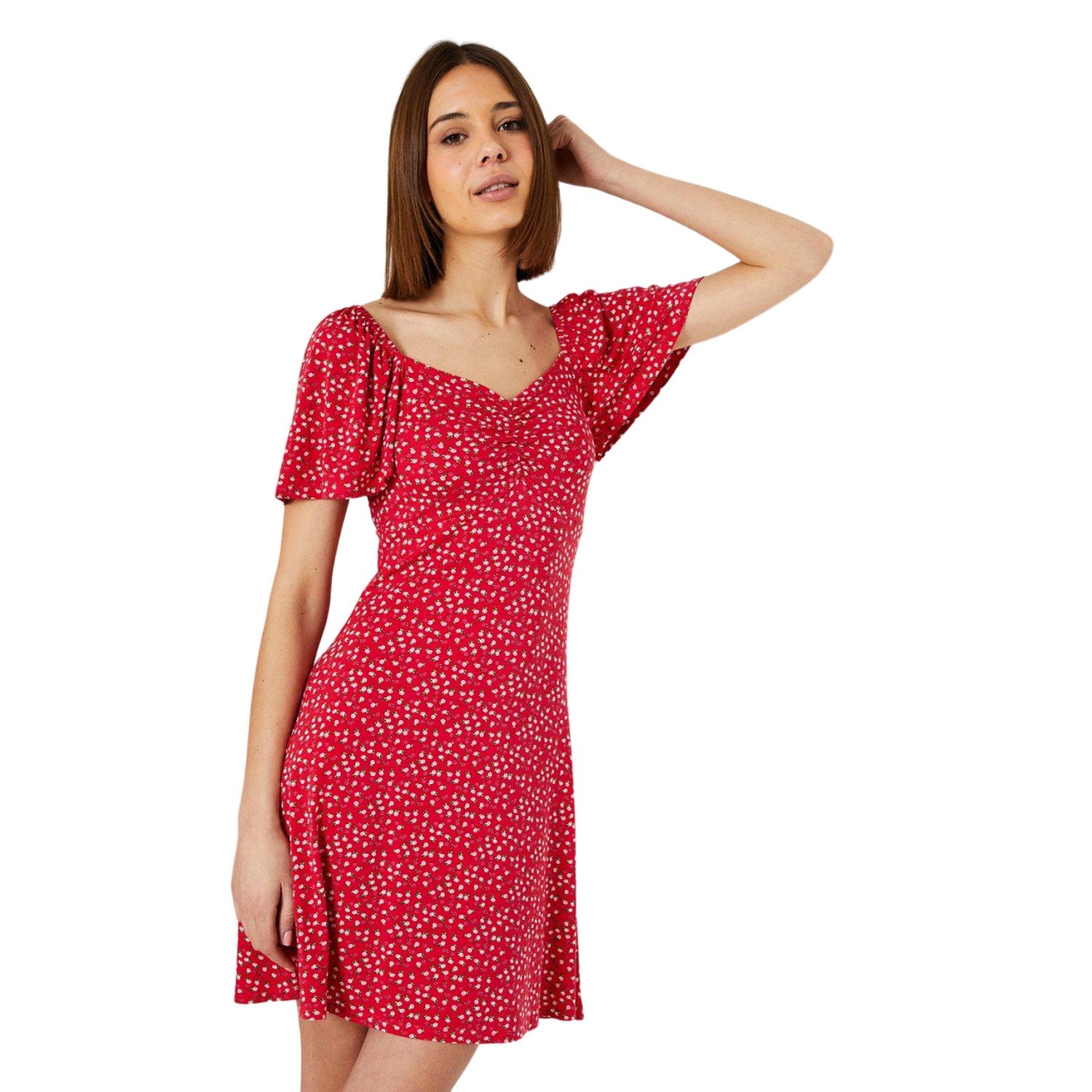 Red - Front - Dorothy Perkins Womens-Ladies Abstract Ruched Bust Flutter Mini Dress