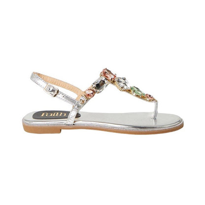 Silver - Front - Faith Womens-Ladies Hope Jewel Toe Post Flat Sandals
