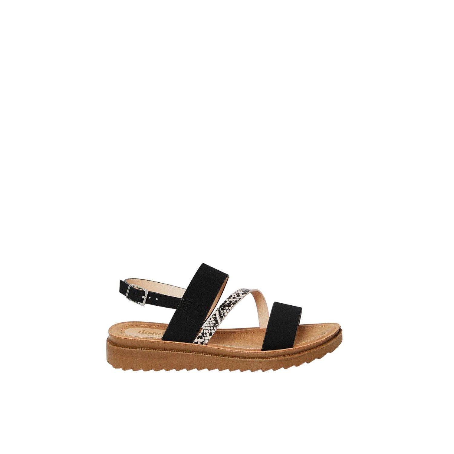 Black - Back - Good For The Sole Womens-Ladies Ali Asymmetric Panel Wide Sandals