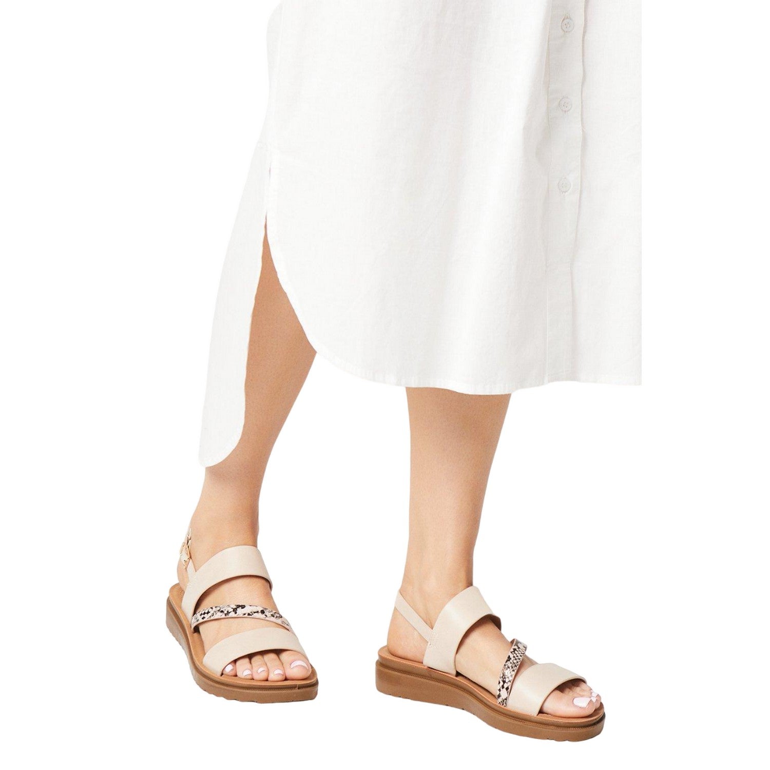 Blush - Side - Good For The Sole Womens-Ladies Ali Asymmetric Panel Wide Sandals