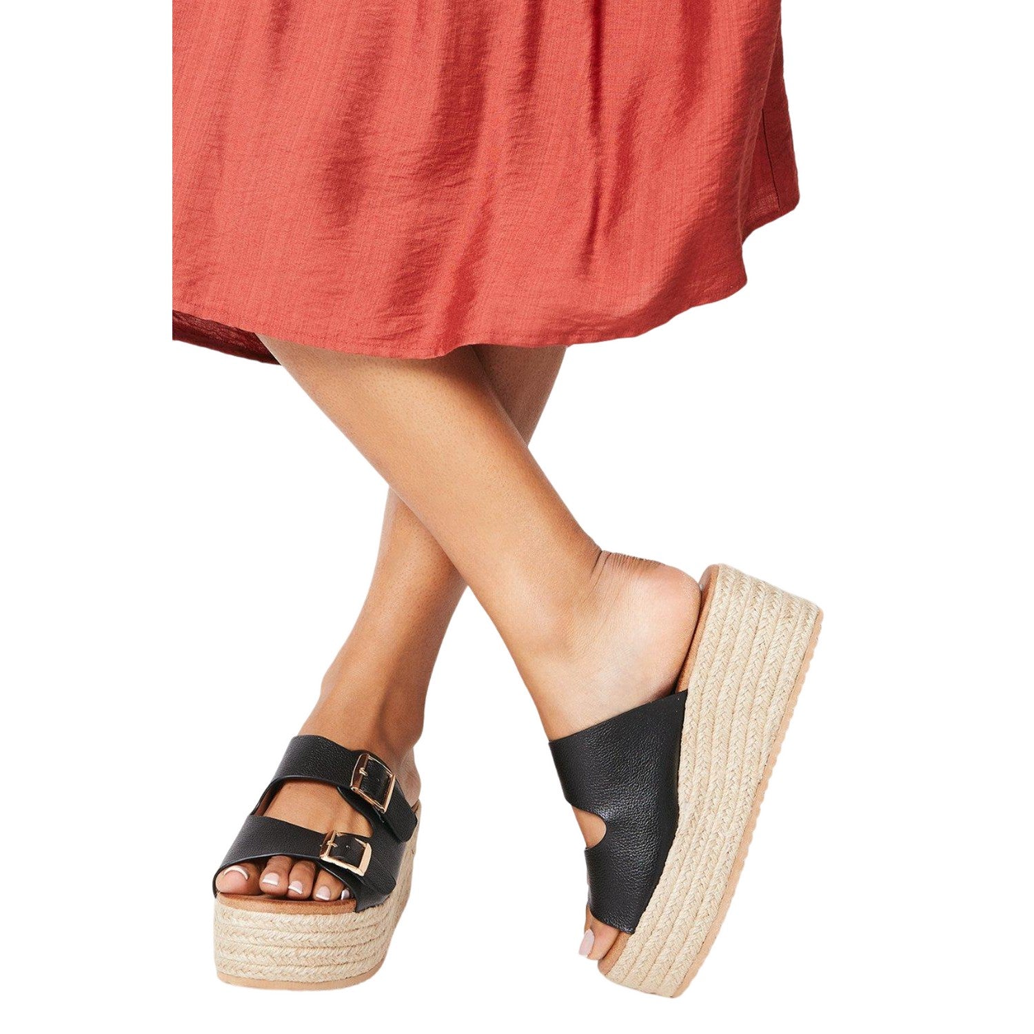Black - Side - Faith Womens-Ladies Harvey Platform Wedge Platform Sandals