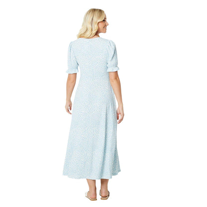 Light Blue - Back - Dorothy Perkins Womens-Ladies Abstract V Neck Short-Sleeved Midi Dress