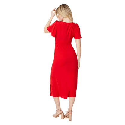 Red - Back - Dorothy Perkins Womens-Ladies Button Detail Midi Dress