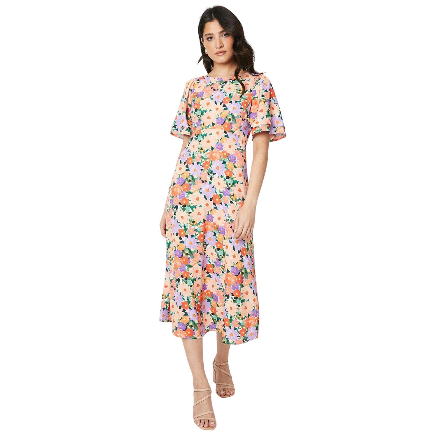 Multicoloured - Front - Dorothy Perkins Womens-Ladies Floral Bow Angel Sleeve Midi Dress