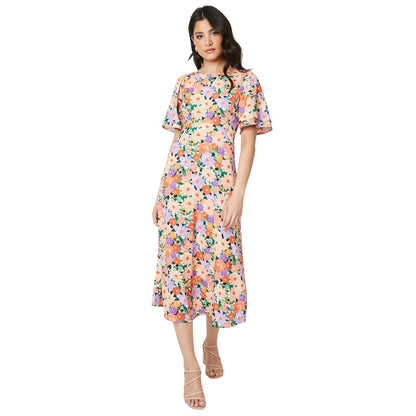 Multicoloured - Front - Dorothy Perkins Womens-Ladies Floral Bow Angel Sleeve Midi Dress