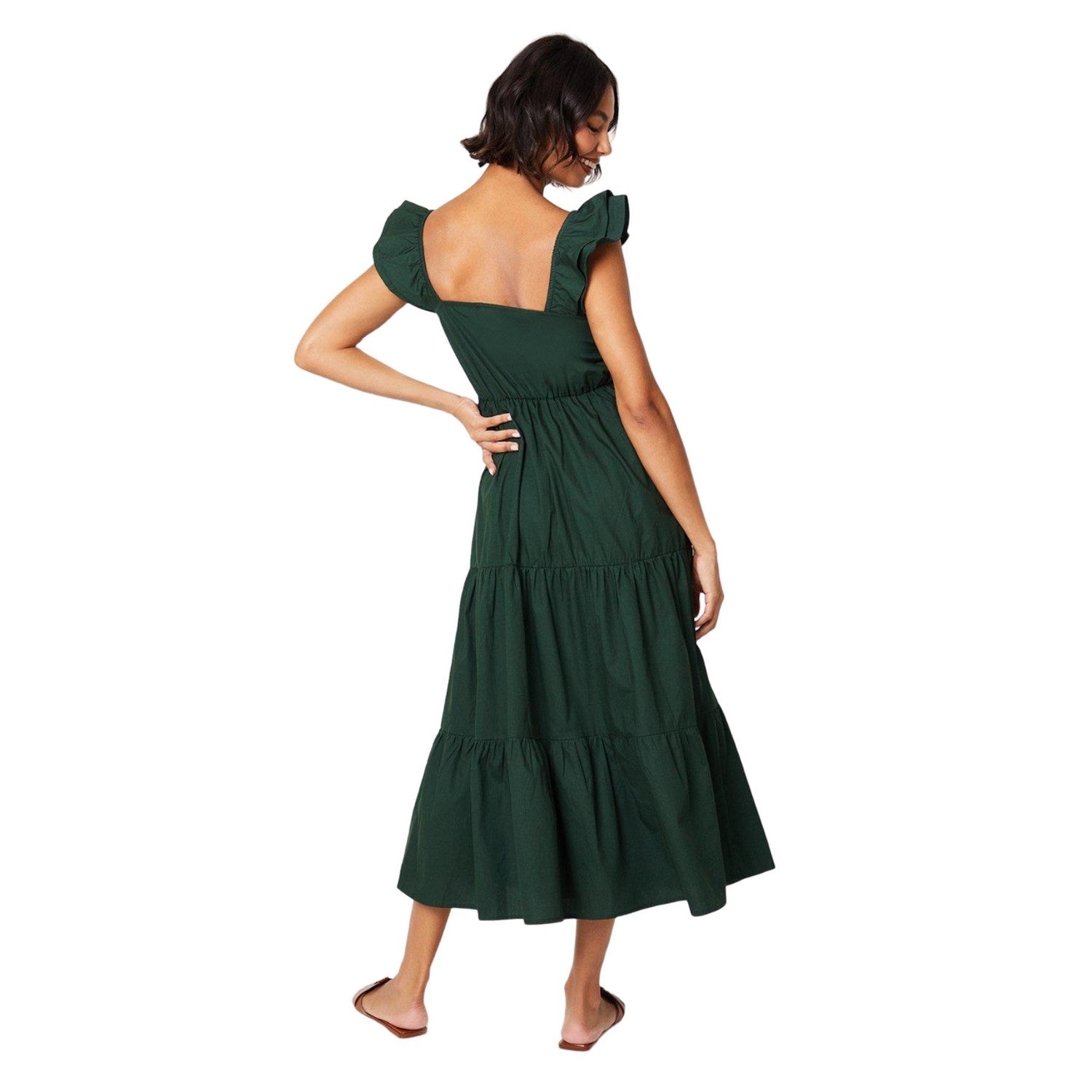 Khaki - Back - Dorothy Perkins Womens-Ladies Poplin Tiered Midi Dress