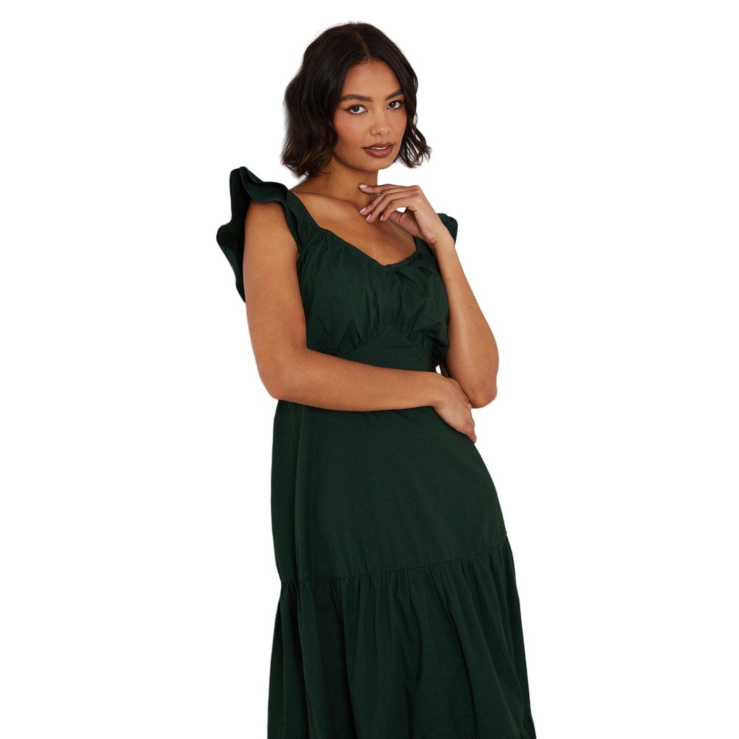 Khaki - Side - Dorothy Perkins Womens-Ladies Poplin Tiered Midi Dress