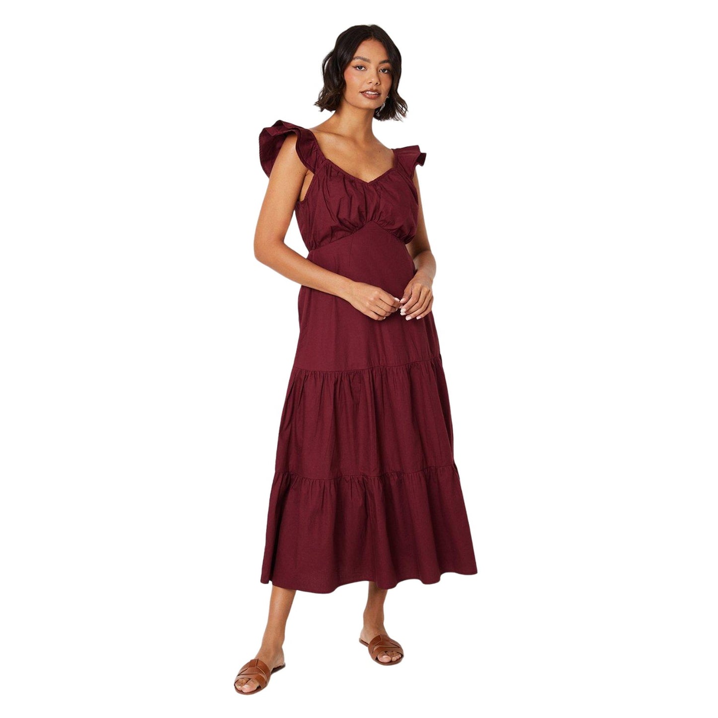 Rust - Front - Dorothy Perkins Womens-Ladies Poplin Tiered Midi Dress