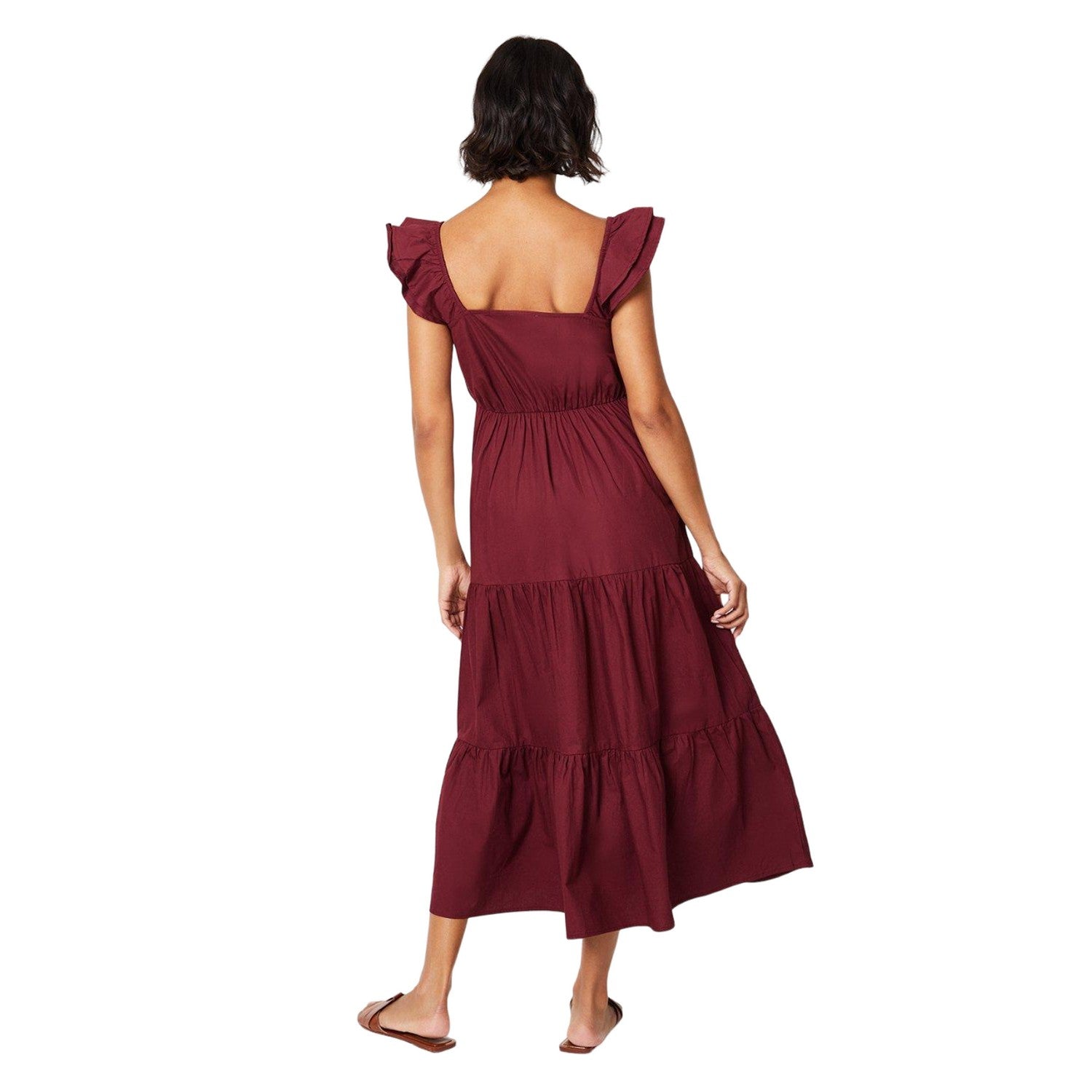 Rust - Back - Dorothy Perkins Womens-Ladies Poplin Tiered Midi Dress