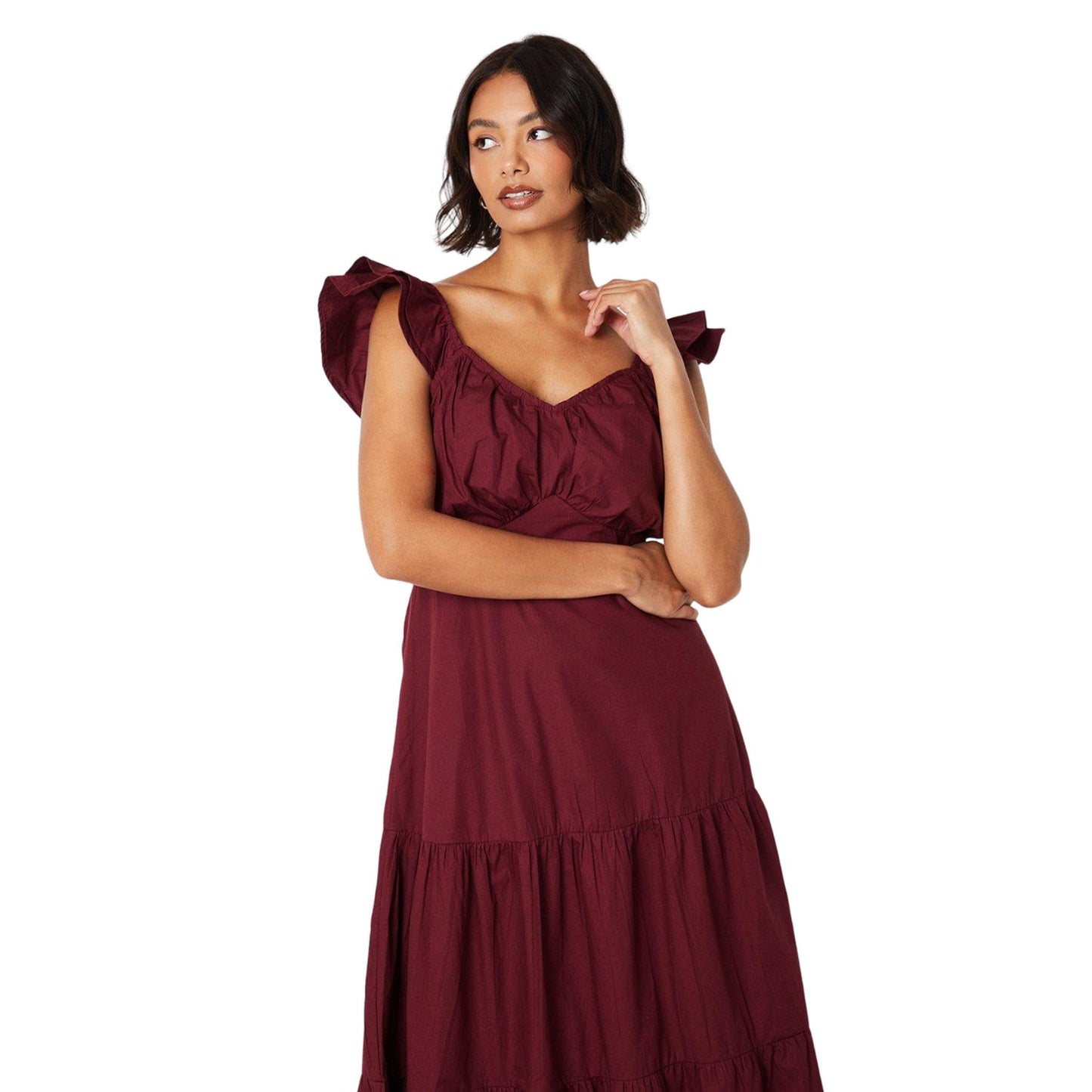 Rust - Side - Dorothy Perkins Womens-Ladies Poplin Tiered Midi Dress