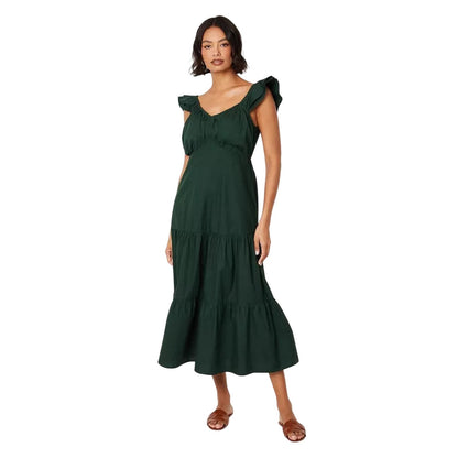 Khaki - Front - Dorothy Perkins Womens-Ladies Poplin Tiered Midi Dress