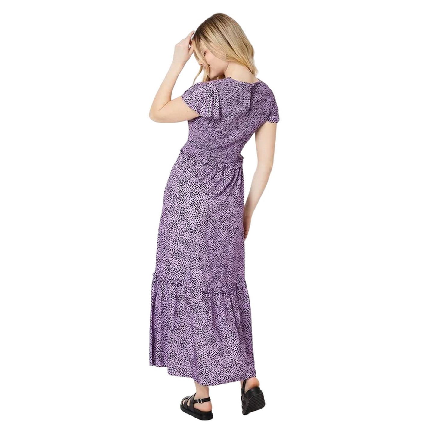 Lilac - Back - Dorothy Perkins Womens-Ladies Animal Print Shirred Midi Dress