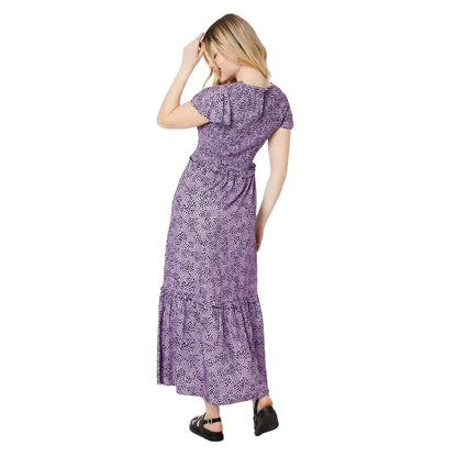 Lilac - Back - Dorothy Perkins Womens-Ladies Animal Print Shirred Midi Dress