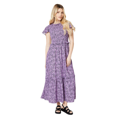 Lilac - Front - Dorothy Perkins Womens-Ladies Animal Print Shirred Midi Dress