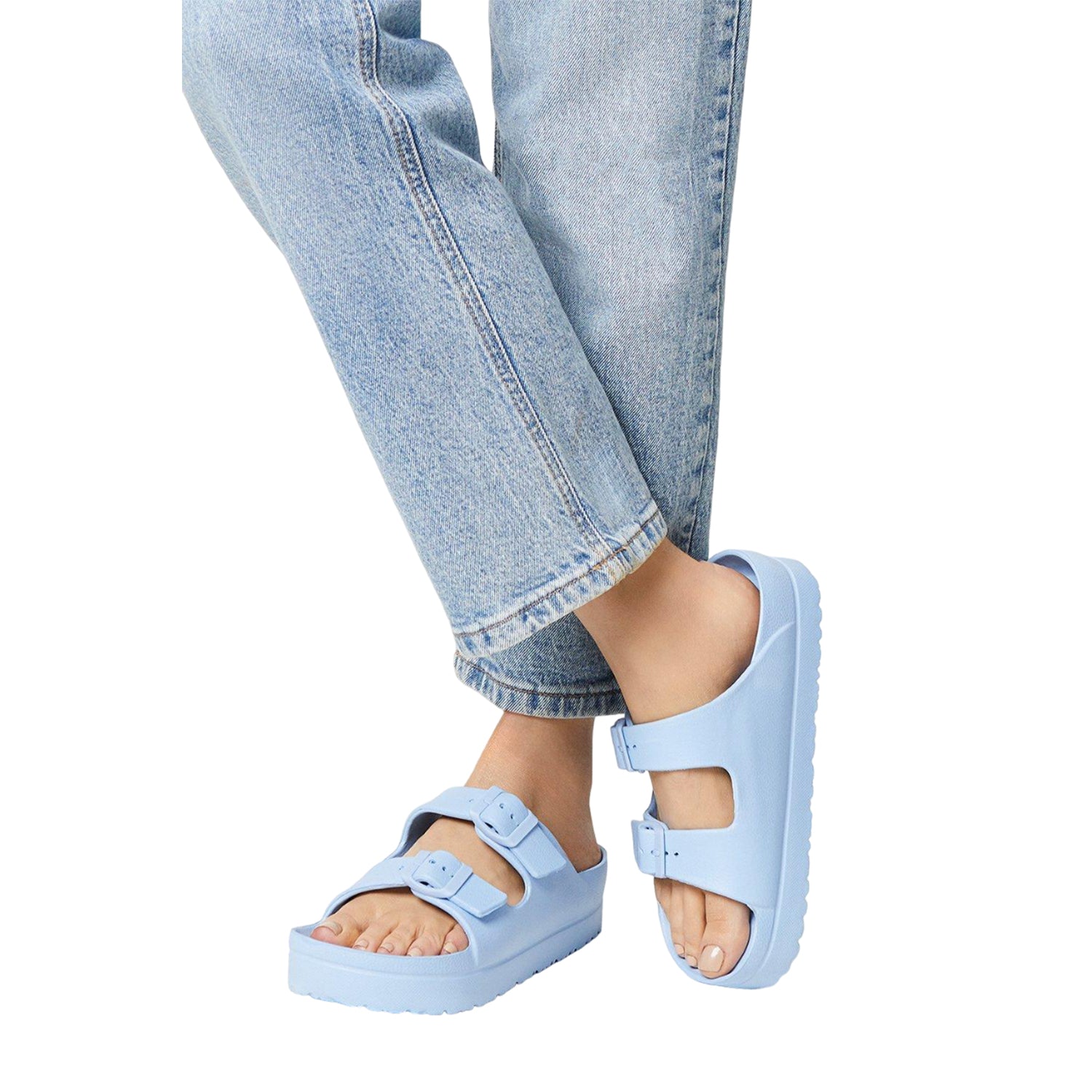 Blue - Side - Dorothy Perkins Womens-Ladies Fabienne Double Buckle Sandals