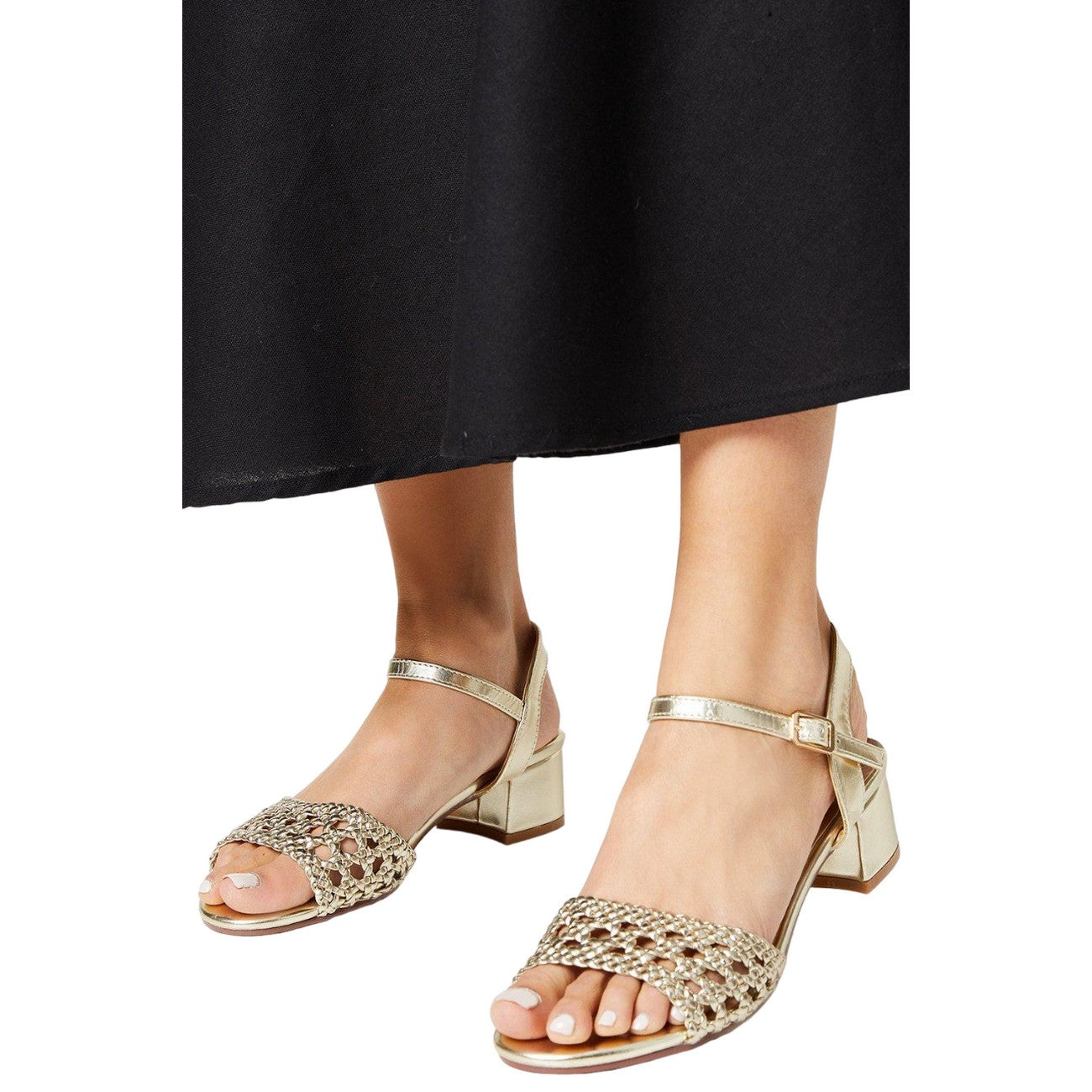 White - Side - Good For The Sole Womens-Ladies Esther Crochet Low Block Heel Sandals
