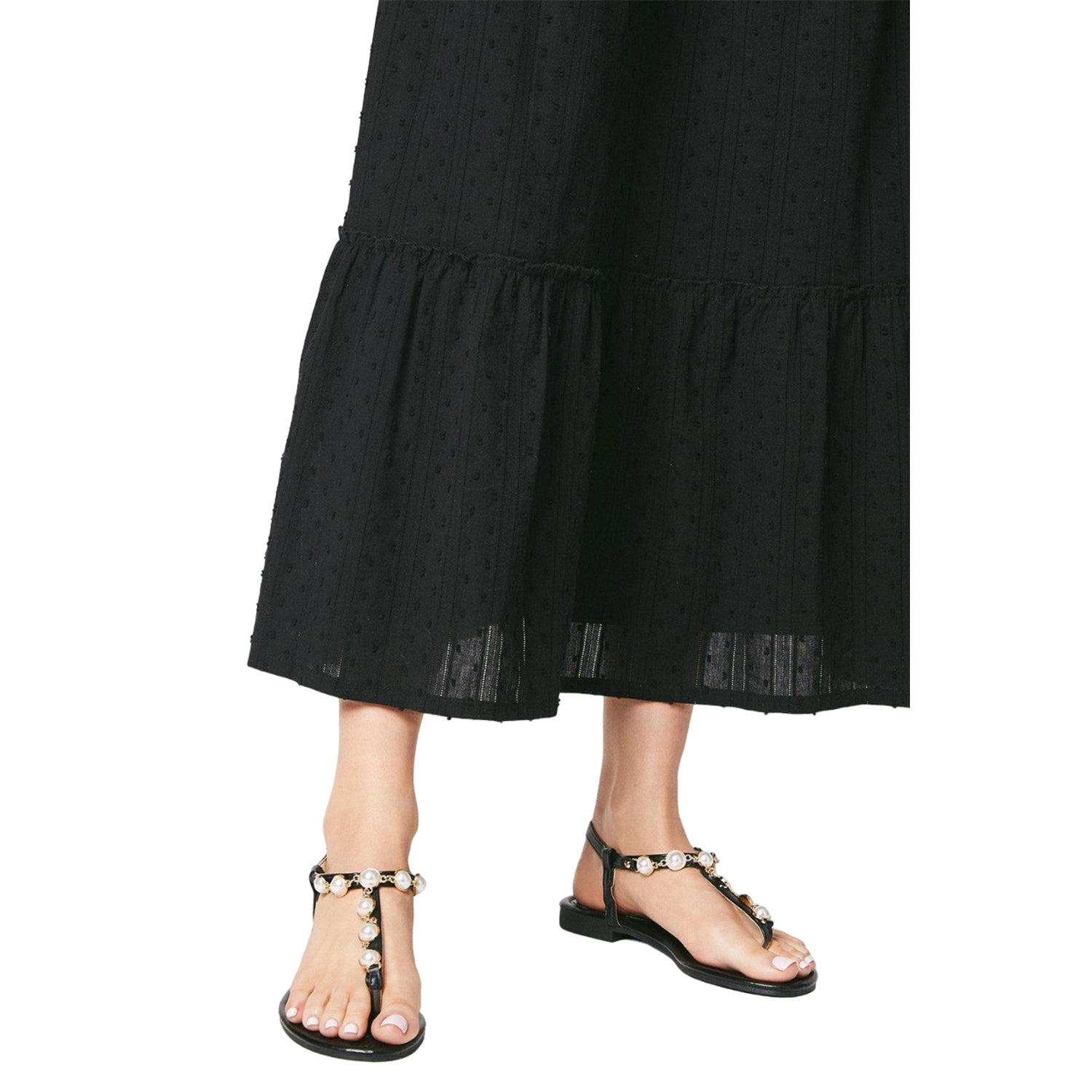 Black - Side - Faith Womens-Ladies Maple Pearl T-Bar Flat Sandals