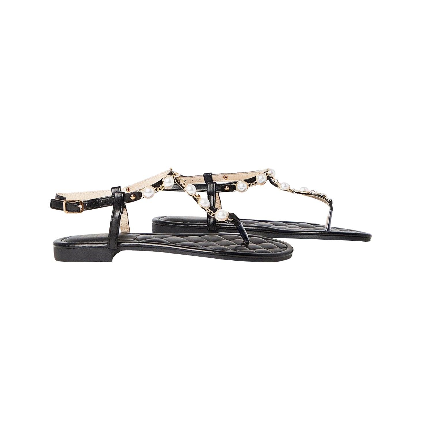 Black - Front - Faith Womens-Ladies Maple Pearl T-Bar Flat Sandals