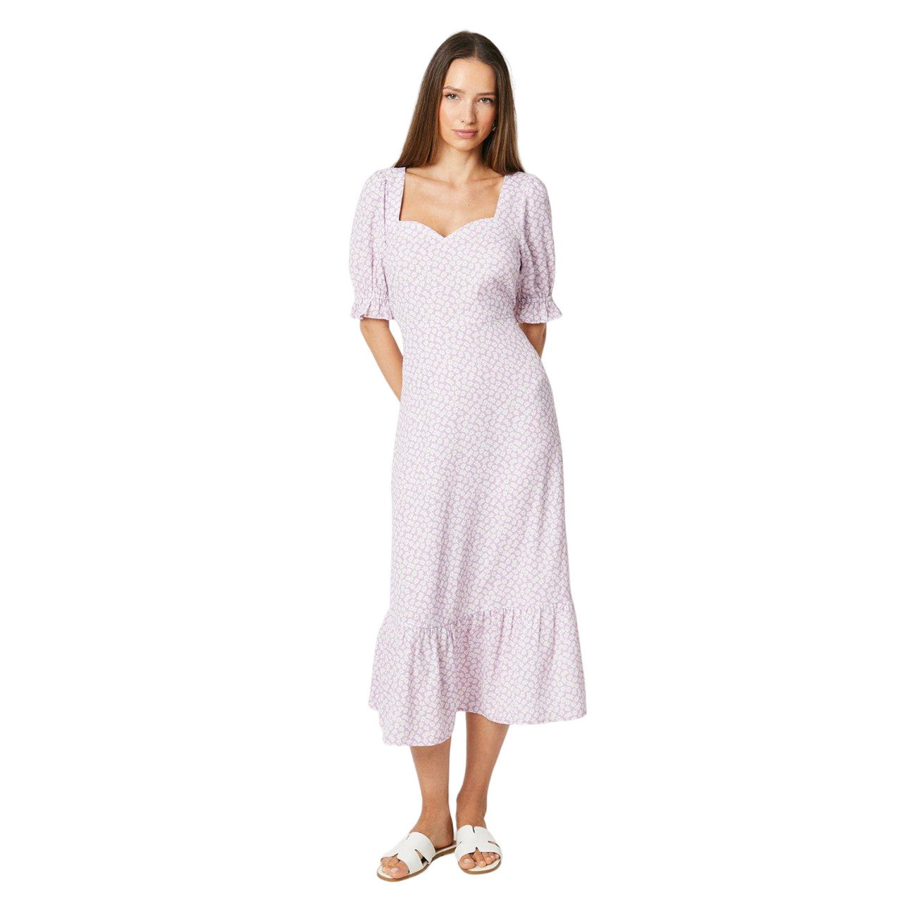 Purple - Front - Dorothy Perkins Womens-Ladies Ditsy Print Tiered Midi Dress