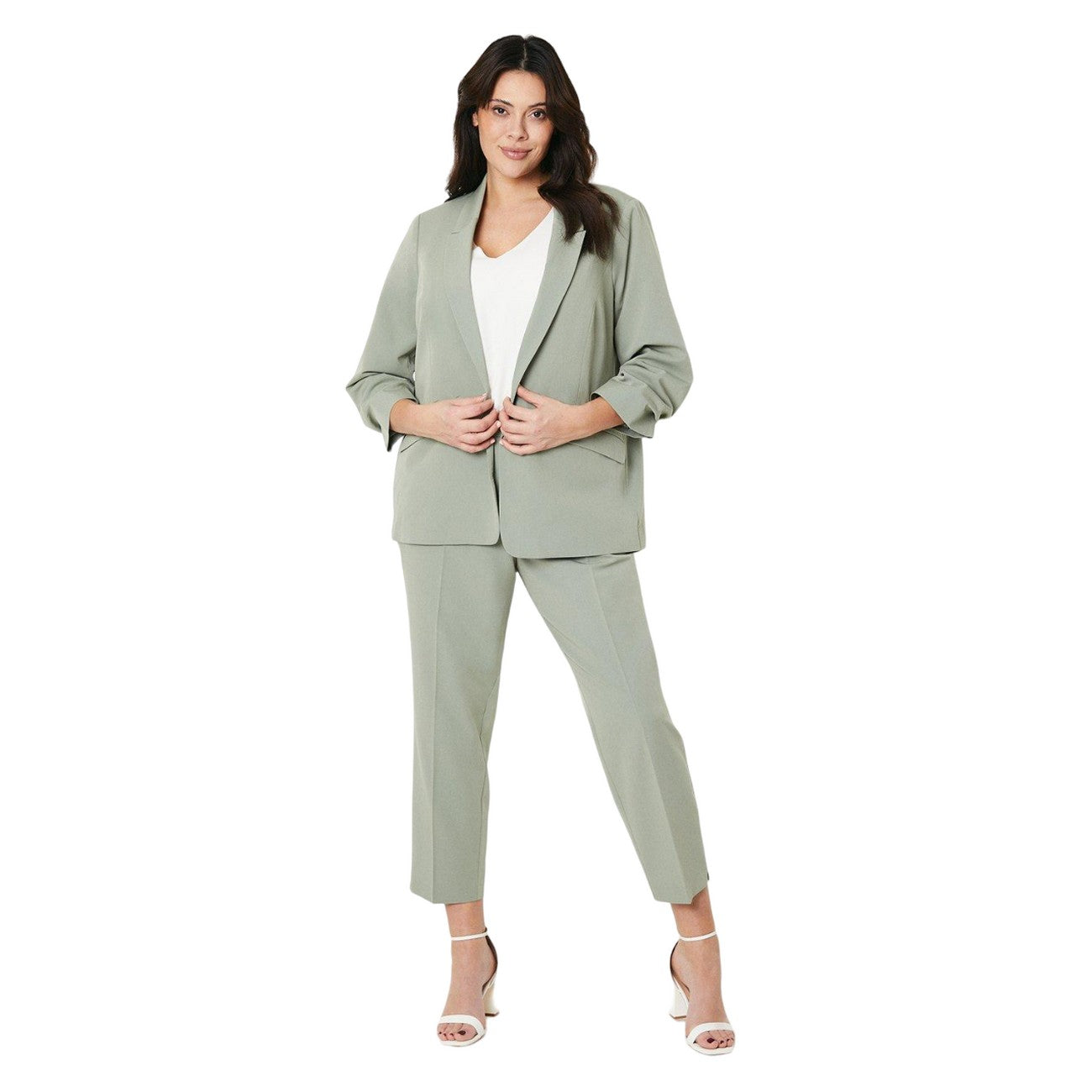 Sage - Side - Dorothy Perkins Womens-Ladies Plus Ruched Blazer