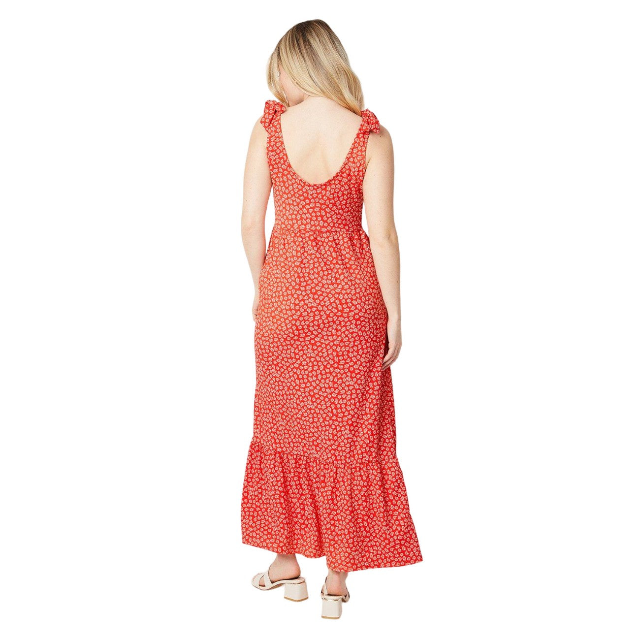 Red - Back - Dorothy Perkins Womens-Ladies Floral Tiered Tie Sleeves Midi Dress