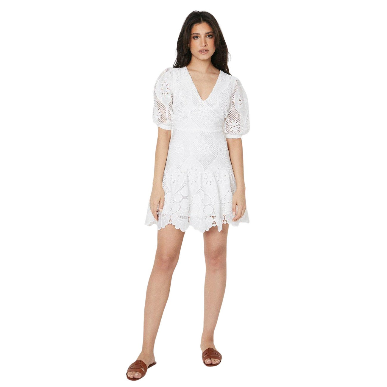 Ivory - Side - Dorothy Perkins Womens-Ladies Lace V Neck Mini Dress