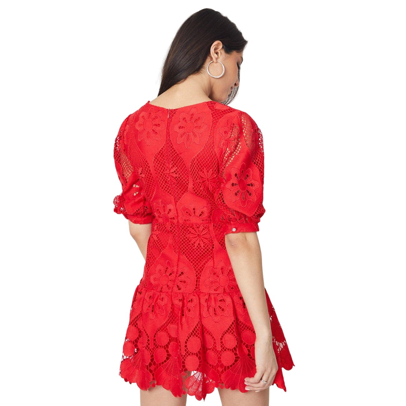Red - Back - Dorothy Perkins Womens-Ladies Lace V Neck Mini Dress