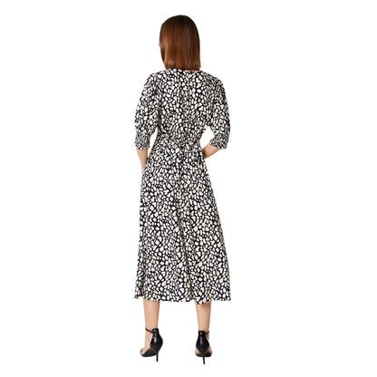 Monochrome - Back - Dorothy Perkins Womens-Ladies Abstract Shirred Cuff Midi Dress
