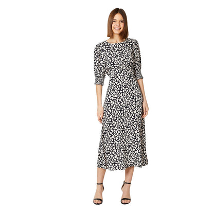 Monochrome - Front - Dorothy Perkins Womens-Ladies Abstract Shirred Cuff Midi Dress